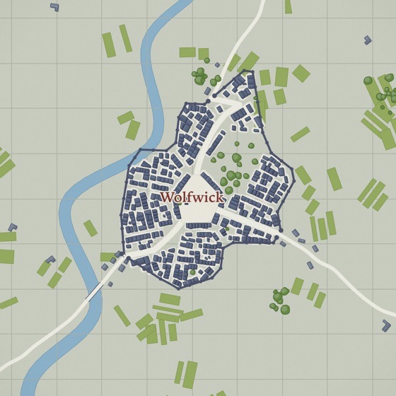 Stadtkarte in Graugrün und Salbei.