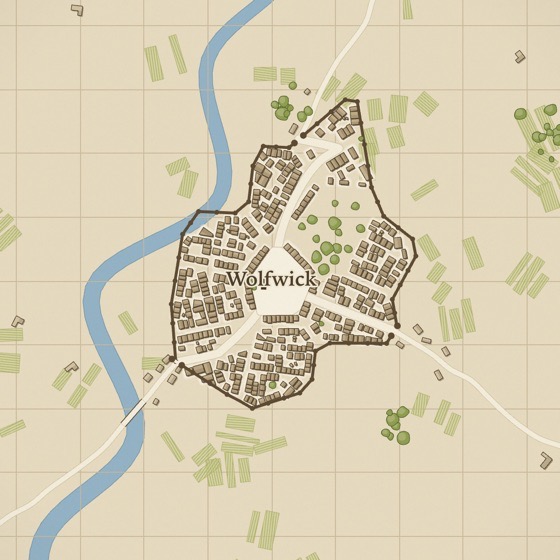 Stadtkarte in Sepiatönen wie eine alte Tuschzeichnung.