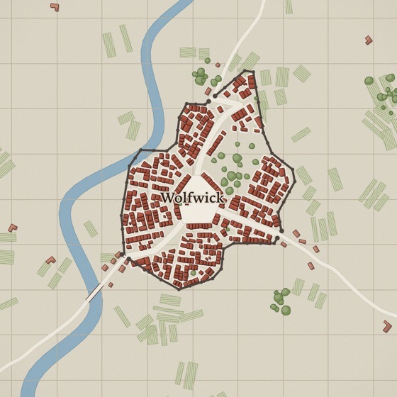 Stadtkarte in Rotbraun auf hellem Grund.